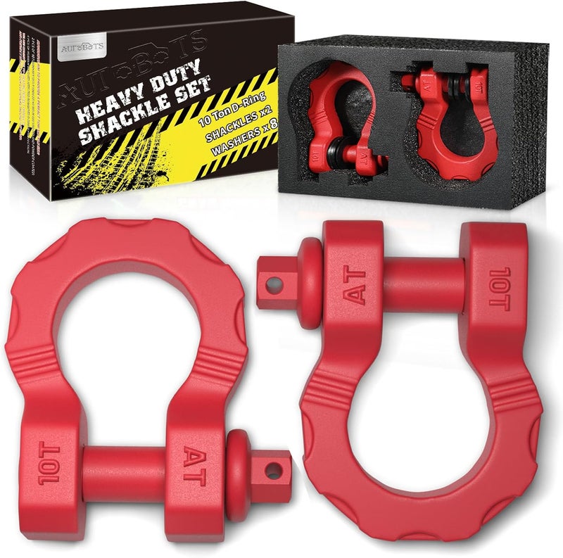 AUTOBOTS D Ring Shackles 80,000 Lbs Break Strength Heavy Duty 3/4” Clevis Shackle with 7/8 Pin for Tow Strap, Winch, Off-Road Recovery Towing Shackles (2 Pack) Red - Image 1